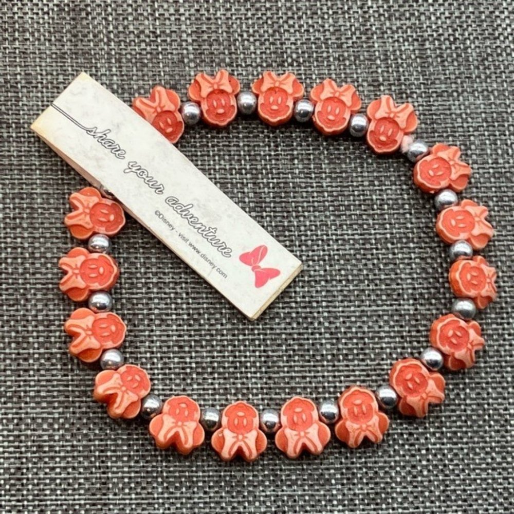 NWT Disney Minnie Mouse Bracelet Trrtlz Stretch Coral Pink Silver Friendship